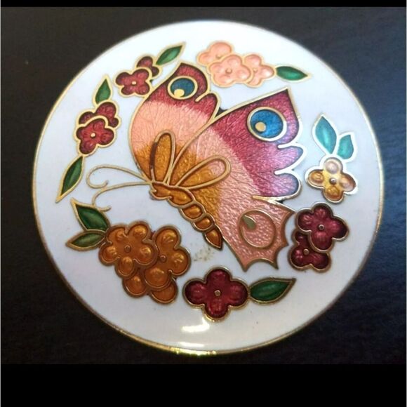 Vintage Enamel Cloisonne Butterfly Brooch 1 5/8 - Picture 1 of 6
